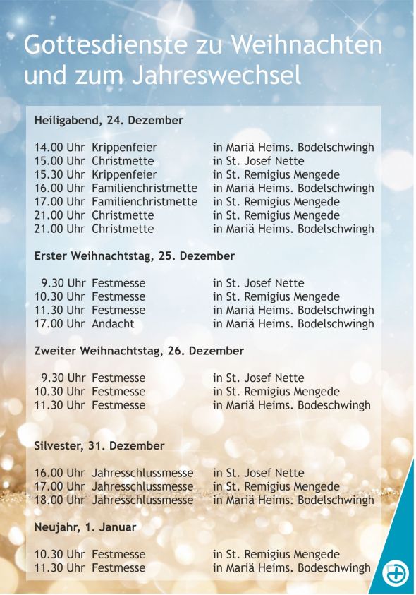 Weihnachtsgottesdienste im Stadtbezirk Mengede